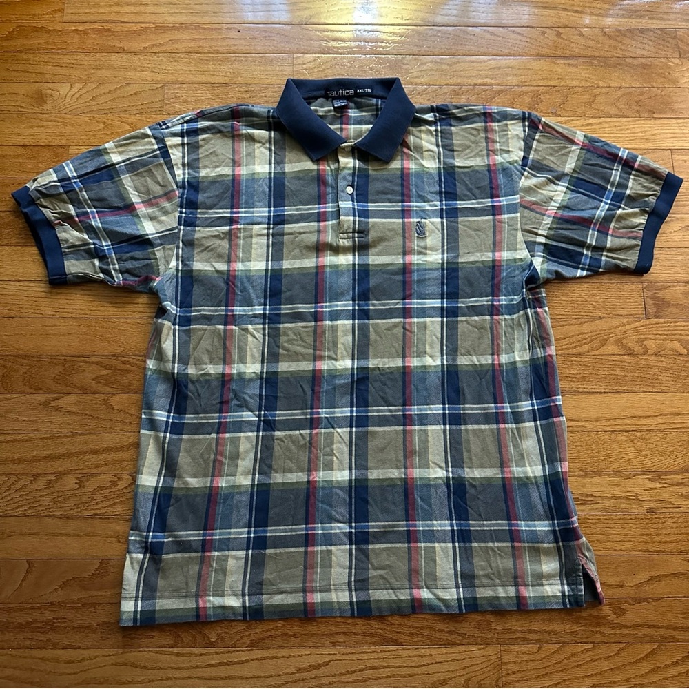 1990s Nautica Little Boat Multicolor Plaid Essential Polo Shirt Size XXLarge